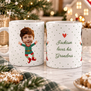 Personalised Photo Face Funny Christmas Elf Kid Coffee Mug