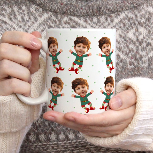 Personalised Photo Face Funny Christmas Elf Kid Coffee Mug (Creator Uploaded)
