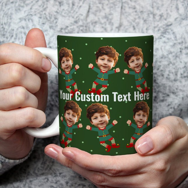 Personalised Photo Face Funny Christmas Elf Kid Coffee Mug (Creator Uploaded)