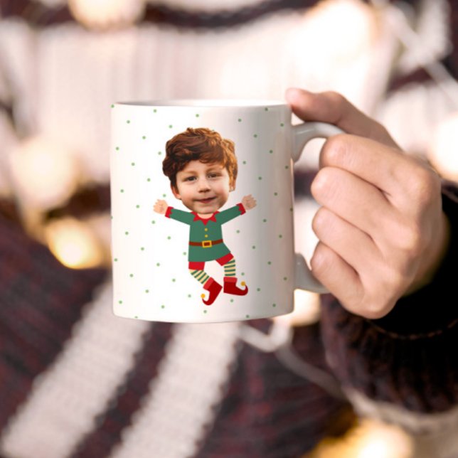 Personalised Photo Face Funny Christmas Elf Kid Coffee Mug (Creator Uploaded)
