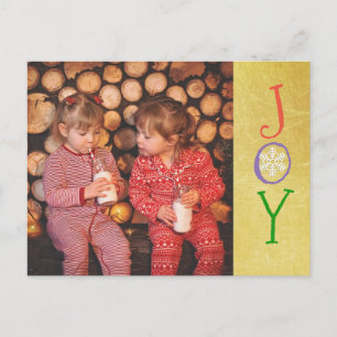 Personalised Photo Family Christmas Joy Gold Card