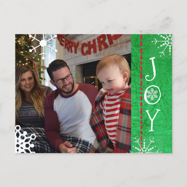 Personalised Photo Family Christmas Joy Green Holiday Postcard (Front)