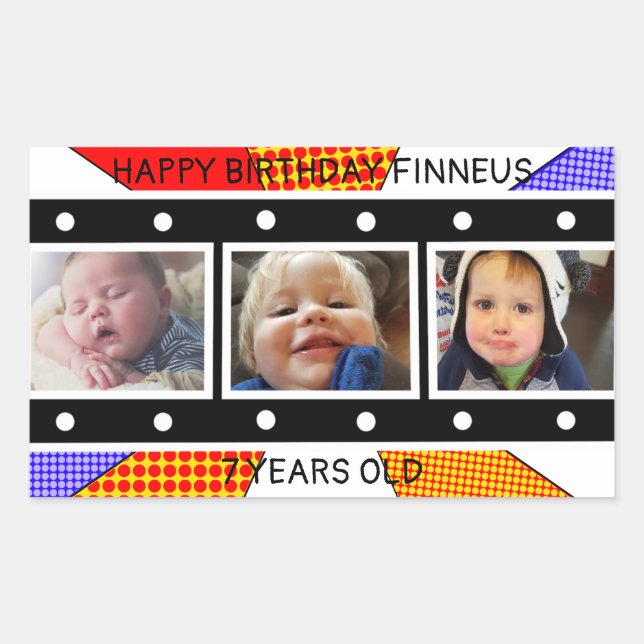 Personalised Photo Filmstrip Birthday Rectangular  Rectangular Sticker (Front)