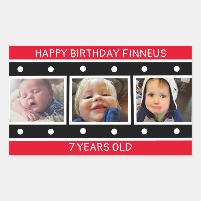 Personalised Photo Filmstrip Birthday   Rectangular Sticker (Front)