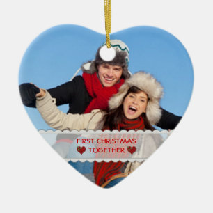 Personalised Photo First Christmas Together Heart Ceramic Tree Decoration