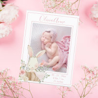 Personalised Photo Girl Bunny Birth Announcement