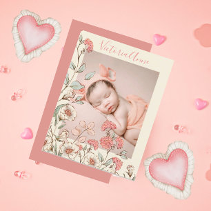 Personalised Photo Girl Floral Birth Announcement Postcard