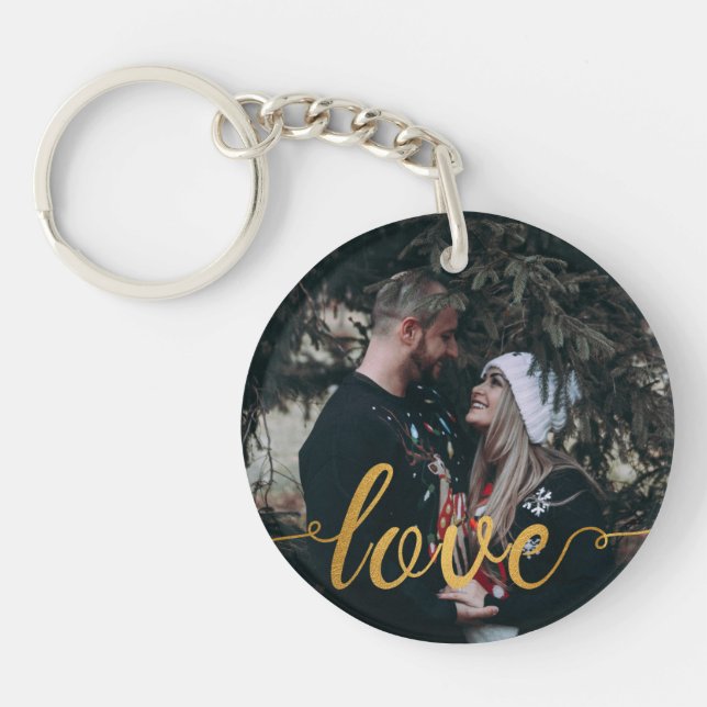 Personalised Photo Gold Calligraphic Love Keychain (Front)