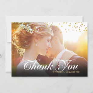 Personalised Photo Gold Confetti Script Thank You Card