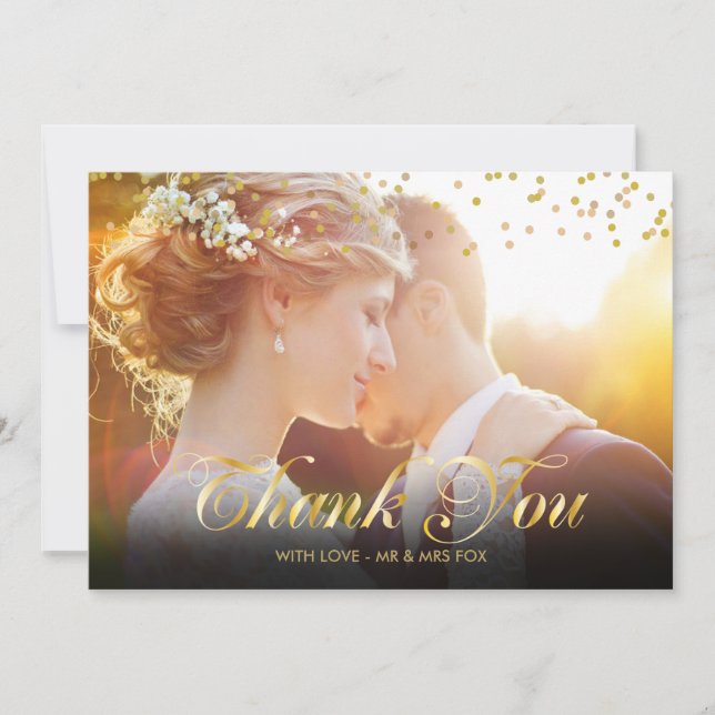 Personalised Photo Gold Confetti Script Thank You Card (Front)