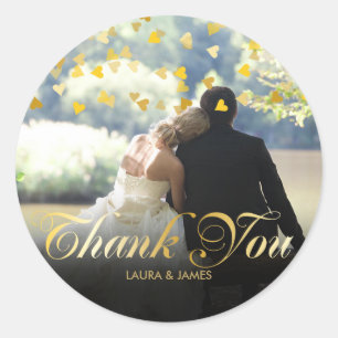 Personalised Photo Gold Confetti Script Thank You Classic Round Sticker