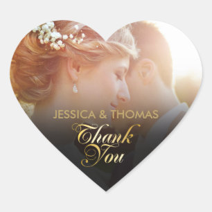 Personalised Photo Gold Script Thank You Heart Sticker