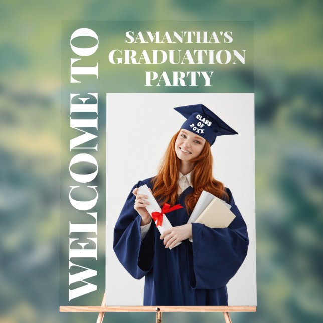 Personalised Photo Graduation Party Welcome Acrylic Sign (Neutral)