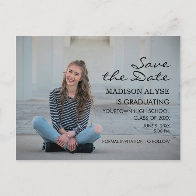 Personalised Photo Graduation Save the Date Announcement Postcard (Front)