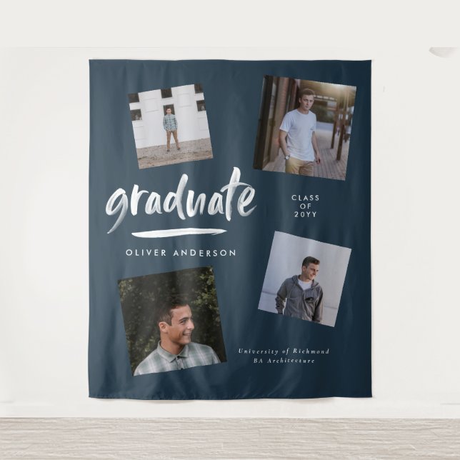 Personalised Photo Graduation Tapestry | Navy Blue (Front)