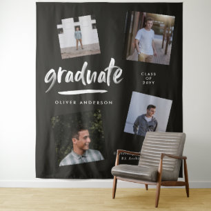 Personalised Photo Graduation Tapestry Navy Blue