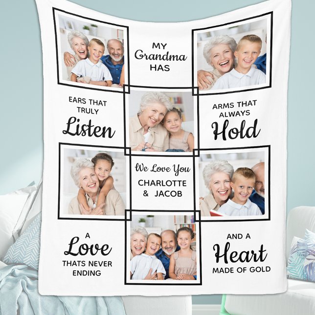 Personalised Photo Grandmother Love You Grandma Fleece Blanket (Creator Uploaded)