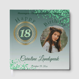 Personalised Photo Green Glitter, 18th Birthday Guest Book