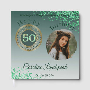 Personalised Photo Green Glitter, 50th Birthday Guest Book