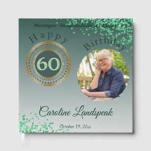 Personalised Photo Green Glitter, 60th Birthday Guest Book