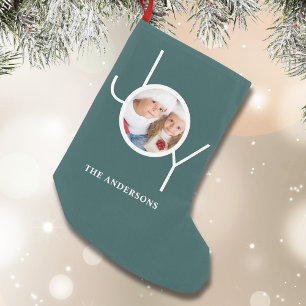Personalised Photo Green Small Christmas Stocking