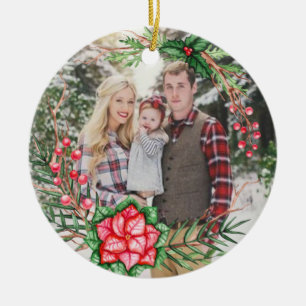 Personalised Photo Greenery Poinsettia Ornament