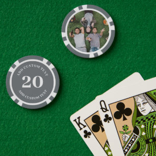 Personalised Photo Grey Numbered 20 Game Poker Chips