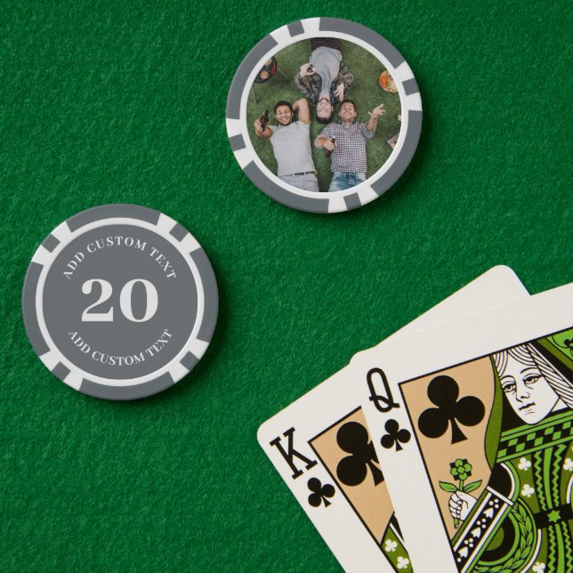 Personalised Photo Grey Numbered 20 Game Poker Chips (Poker Table (Double))