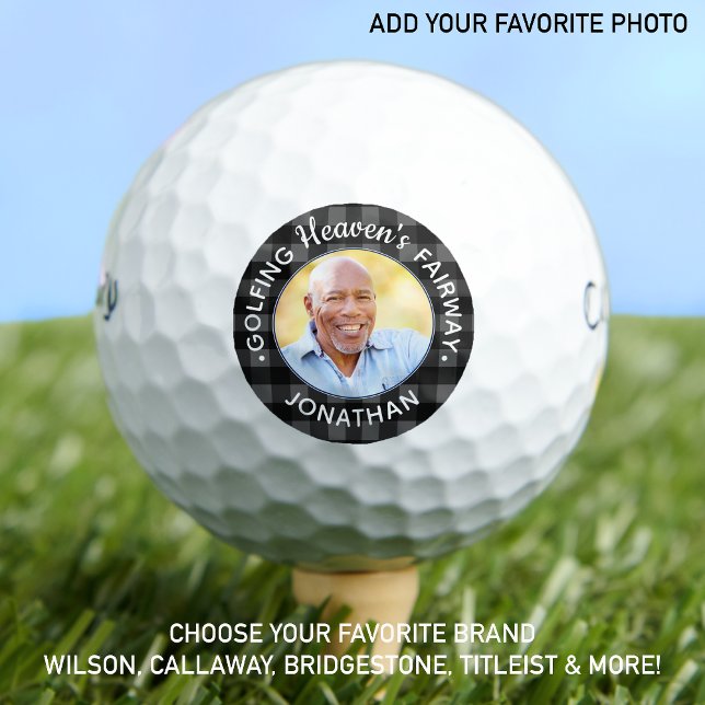 Personalised Photo Grey Plaid Golf Lover Memorial  Golf Balls (Creator Uploaded)
