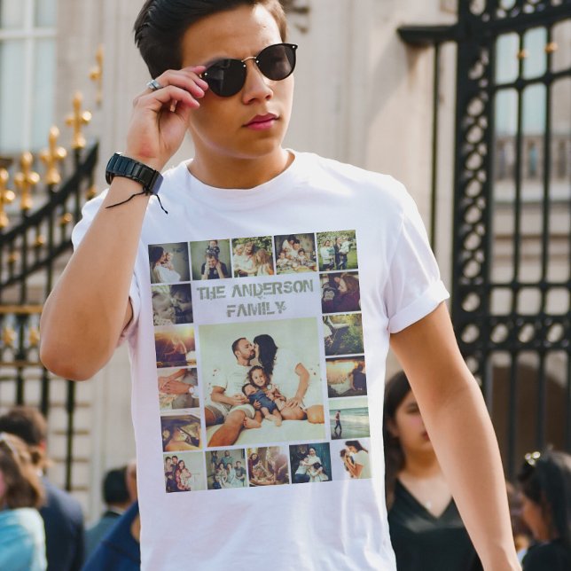 Personalised photo grid and custom text T-Shirt (Creator Uploaded)