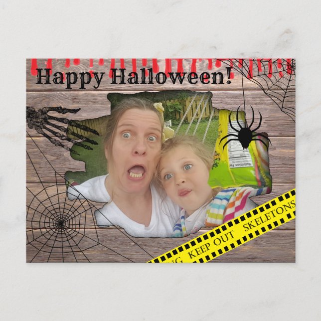 Personalised Photo Halloween Trapped Behind Wall Postcard (Front)