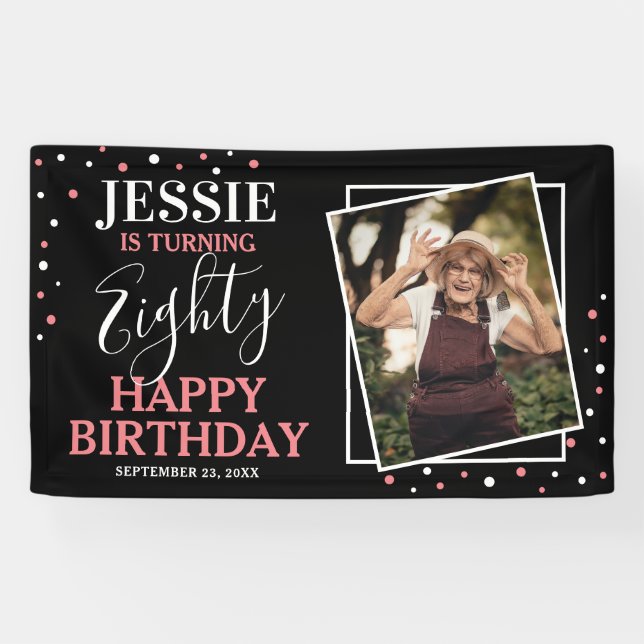 Personalised Photo Happy 80th Birthday Banner (Horizontal)