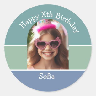 Personalised Photo Happy Birthday Name Any Age Classic Round Sticker