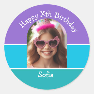 Personalised Photo Happy Birthday Name Any Age Classic Round Sticker