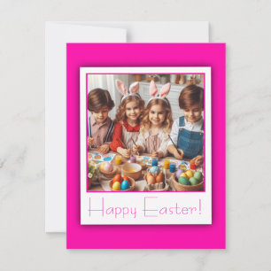 Personalised Photo Happy Easter Deep Pink Elegant Holiday Card