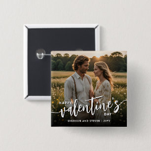 Personalised Photo Happy Valentine's Day Elegant 15 Cm Square Badge