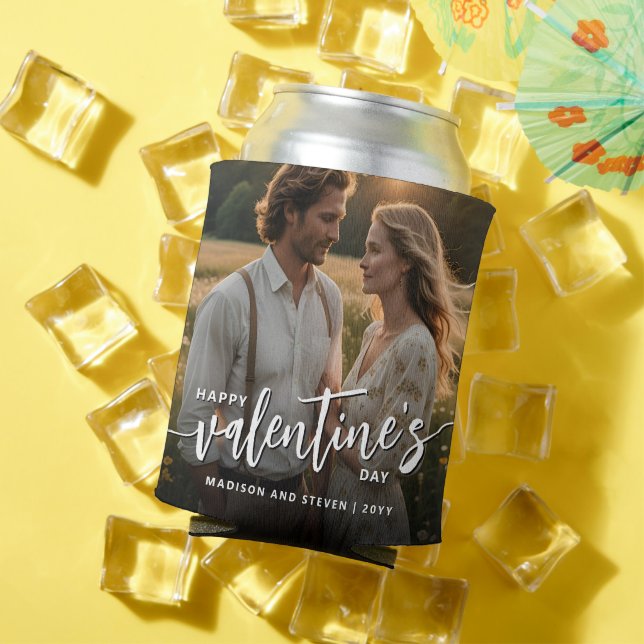 Personalised Photo Happy Valentine's Day Elegant Can Cooler (In Situ Summer)