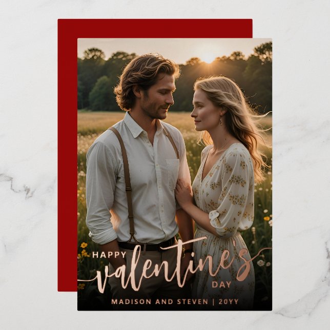 Personalised Photo Happy Valentine's Day Elegant Foil Holiday Card (Front/Back)