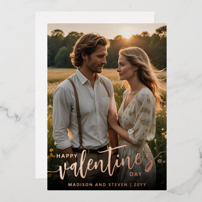 Personalised Photo Happy Valentine's Day Elegant Foil Holiday Card (Front/Back)