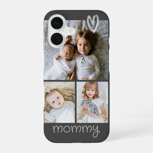 Personalised Photo Heart and Text Photo Collage iPhone 16 Case (Back)