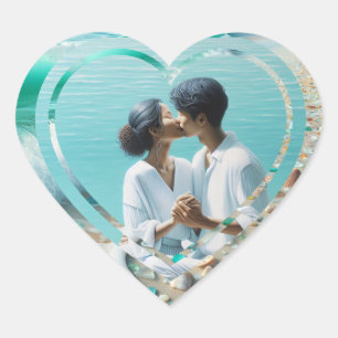 Personalised Photo Heart Beachy  Sticker