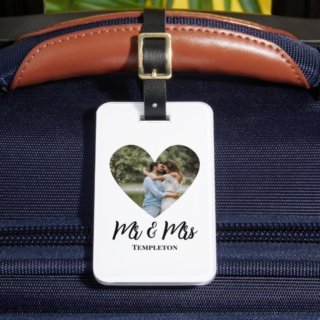 Personalised Photo Heart Frame Modern Calligraphy Luggage Tag (Front Insitu 2)