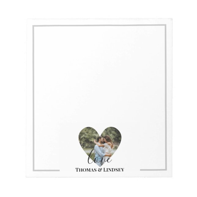 Personalised Photo Heart Frame Modern Calligraphy Notepad (Front)