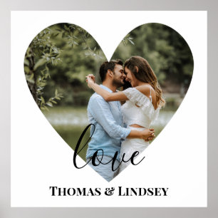 Personalised Photo Heart Frame Modern Calligraphy Poster