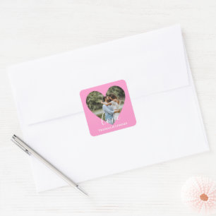 Personalised Photo Heart Frame Modern Calligraphy  Square Sticker