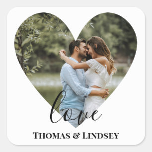 Personalised Photo Heart Frame Modern Calligraphy Square Sticker