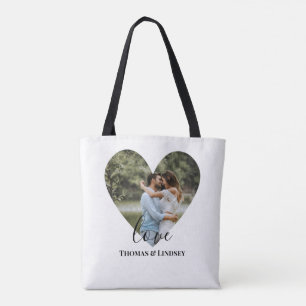 Personalised Photo Heart Frame Modern Calligraphy Tote Bag