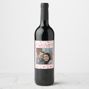Personalised photo hearts pattern wine label