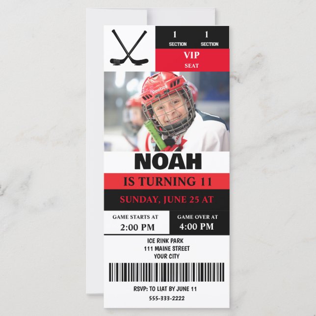 Personalised Photo Hockey Ticket Birthday Party  (Front)