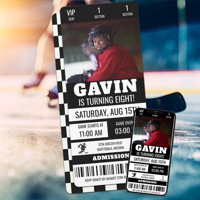 Personalised Photo Hockey Ticket Birthday Party Invitation (Creator Uploaded)